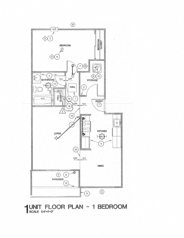 Floor plan for 1 bed, 1 bath